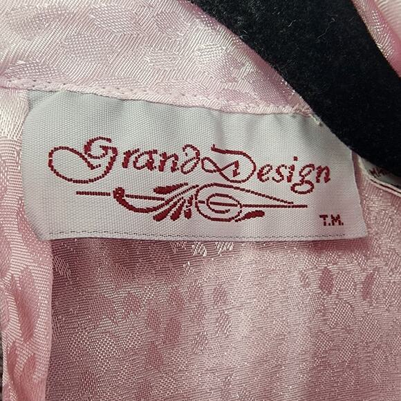 Vintage Grand Design Top Womens 12 Pink Jacquard Silky High Neck Long Sleeve - Picture 5 of 10